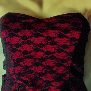 Junior's Pink & Black Strapless Lace Cutout Dress Size Large